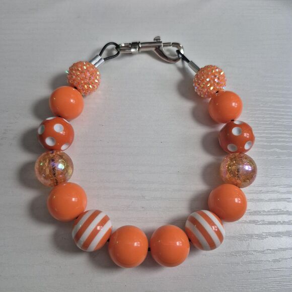 Handmade Orange Beaded Dog Puppy Collar Necklace Jewelry Durable Acrylic 14 1/4" - Picture 1 of 2
